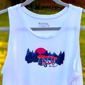 Columbia White Van Life Sunset Bluff Mesa Sleeveless Tank Top 🚎 Women's XL 🛶
